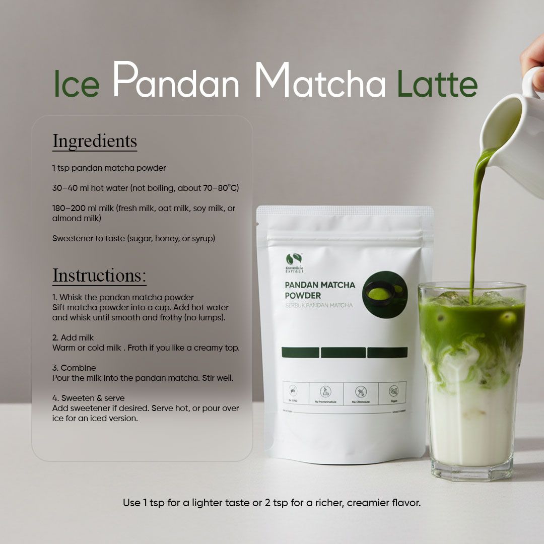 Ice Pandan Matcha Latte recipe card with ingredients and instructions