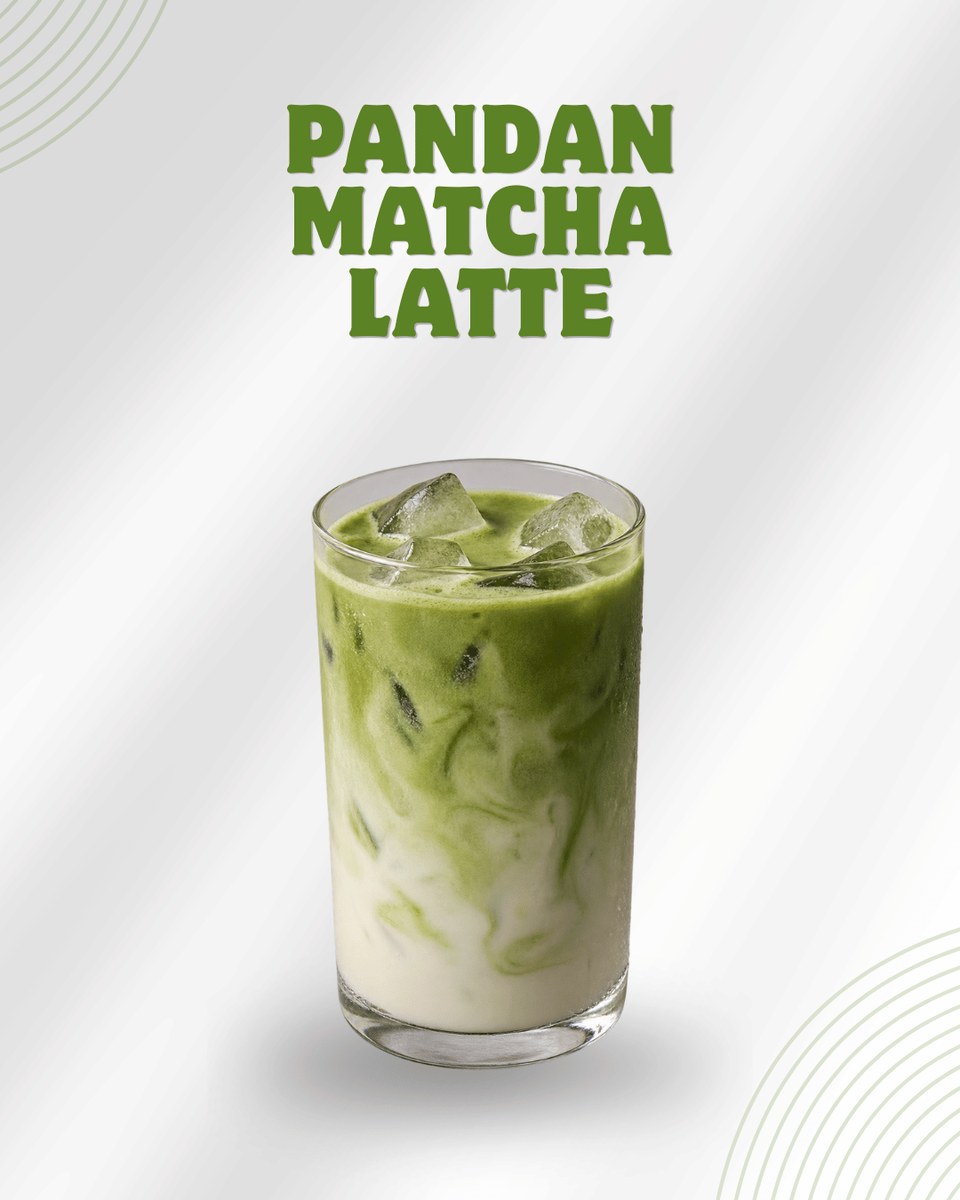 Iced pandan matcha latte with milk and ice