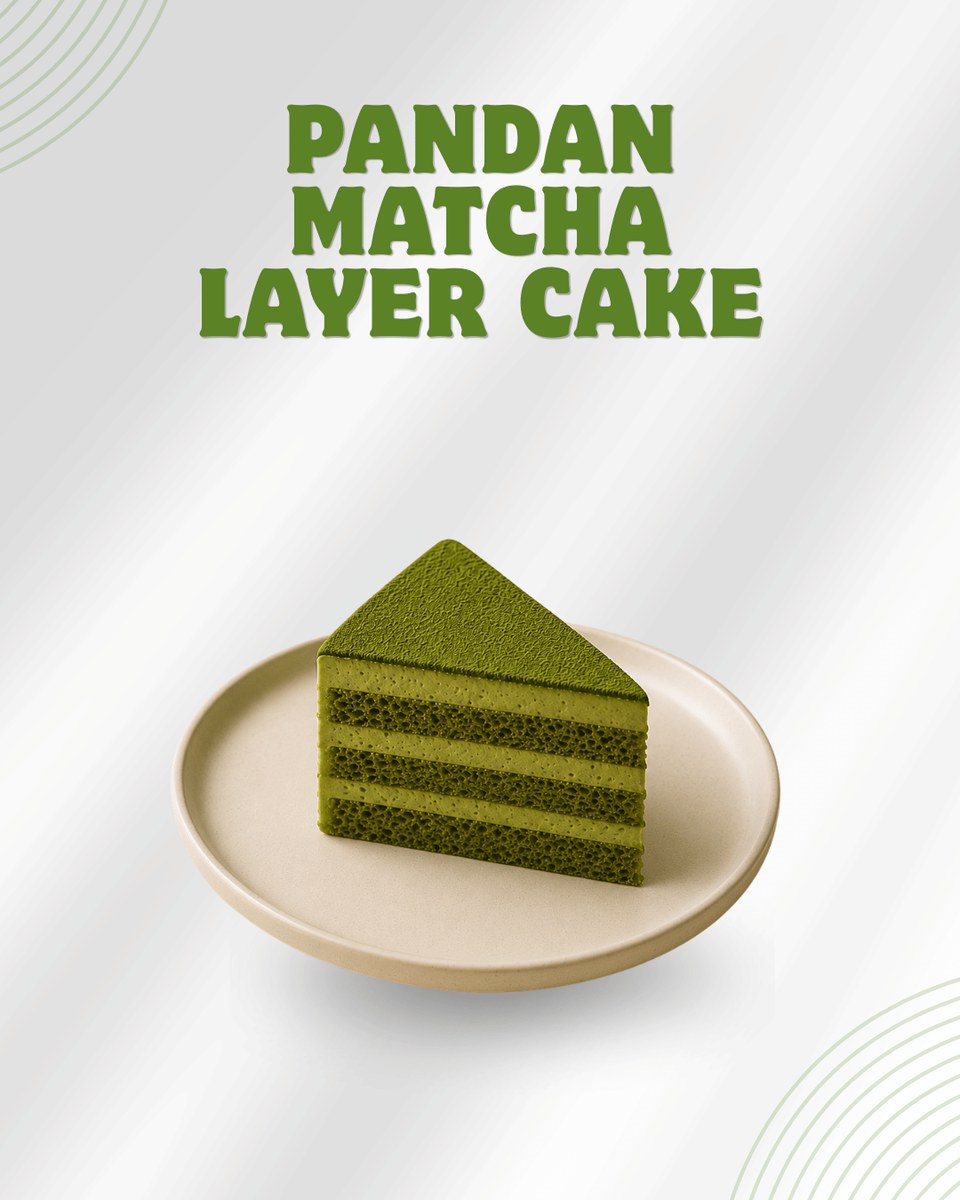 Slice of pandan matcha layer cake on a plate